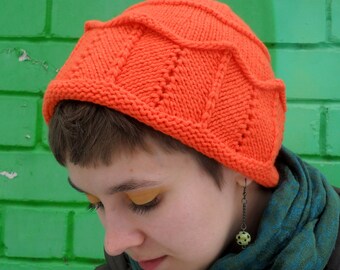 Orange Crown Beanie: Hand Knit Merino Wool Jughead Hat, Whoopee