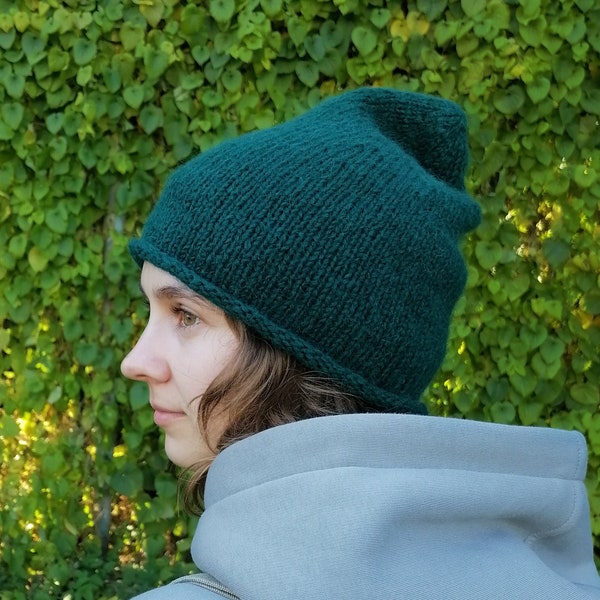 Khaki Green Merino Wool Slouchy Beanie - Handmade main image 1