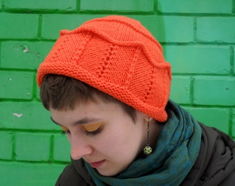 Orange Crown beanie hat, Jughead beanie, Whoopee cap, Wool hand knit hat, Winter cuffed beanie - Adult size - Handmade gift