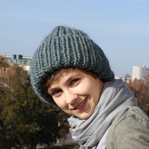 Super chunky fisherman beanie, Docker cap, Ribbed mens beanies, Hand knit hat womens, Watch cap, Winter wool hat