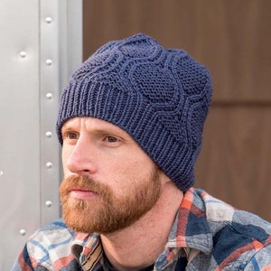 Winter beanie men's. Wool hand knit hat men. Blue skull cap Handmade gift for dad Blue Jeans
