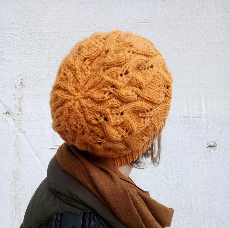 Winter toque Fall Bohemian slouch hat Aesthetic handmade gift Wool hand knit hat for women Spice orange slouchy beanie hat