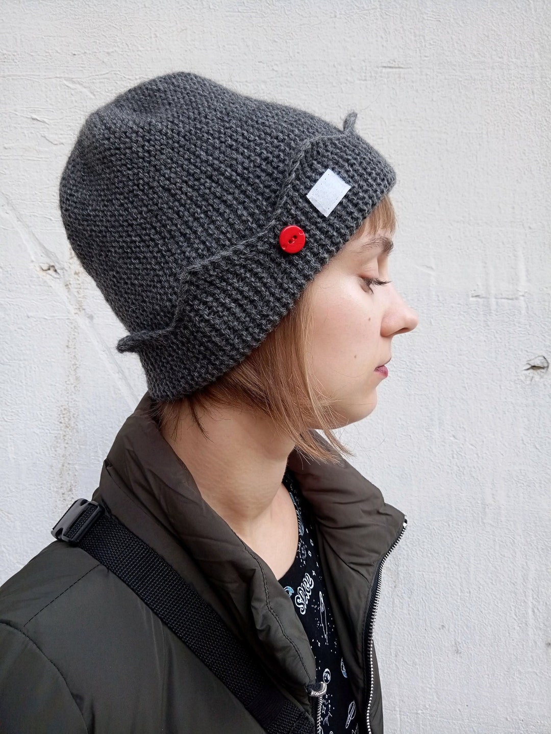 Jughead Beanie, Gray Crown Hat, Whoopee Cap, Warm Hand Knit Hat