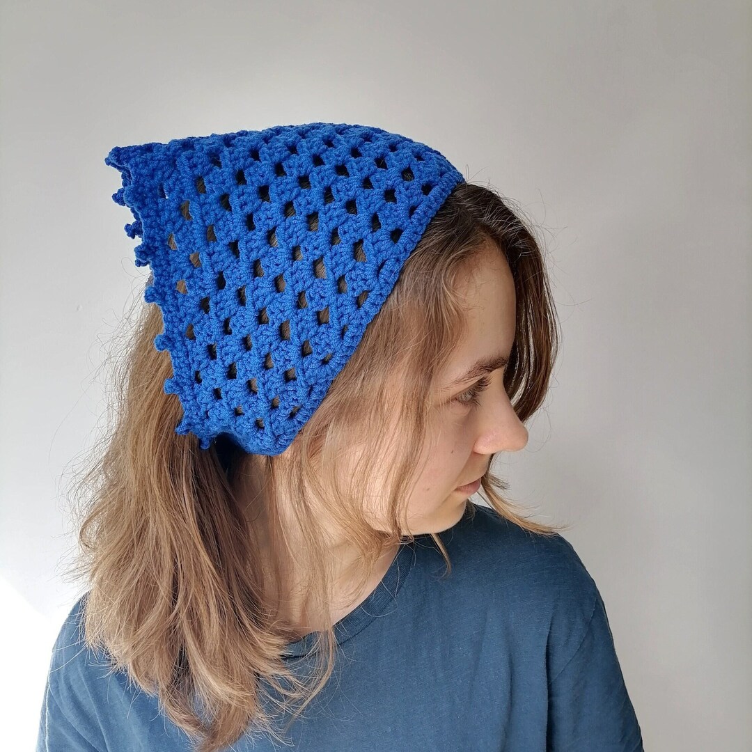 UPON REQUEST Blue Crochet Head Scarf - Handmade - 100% bamboo Handmade Crochet Bandana – Blue Dragonfly Head Scarf  main image 4