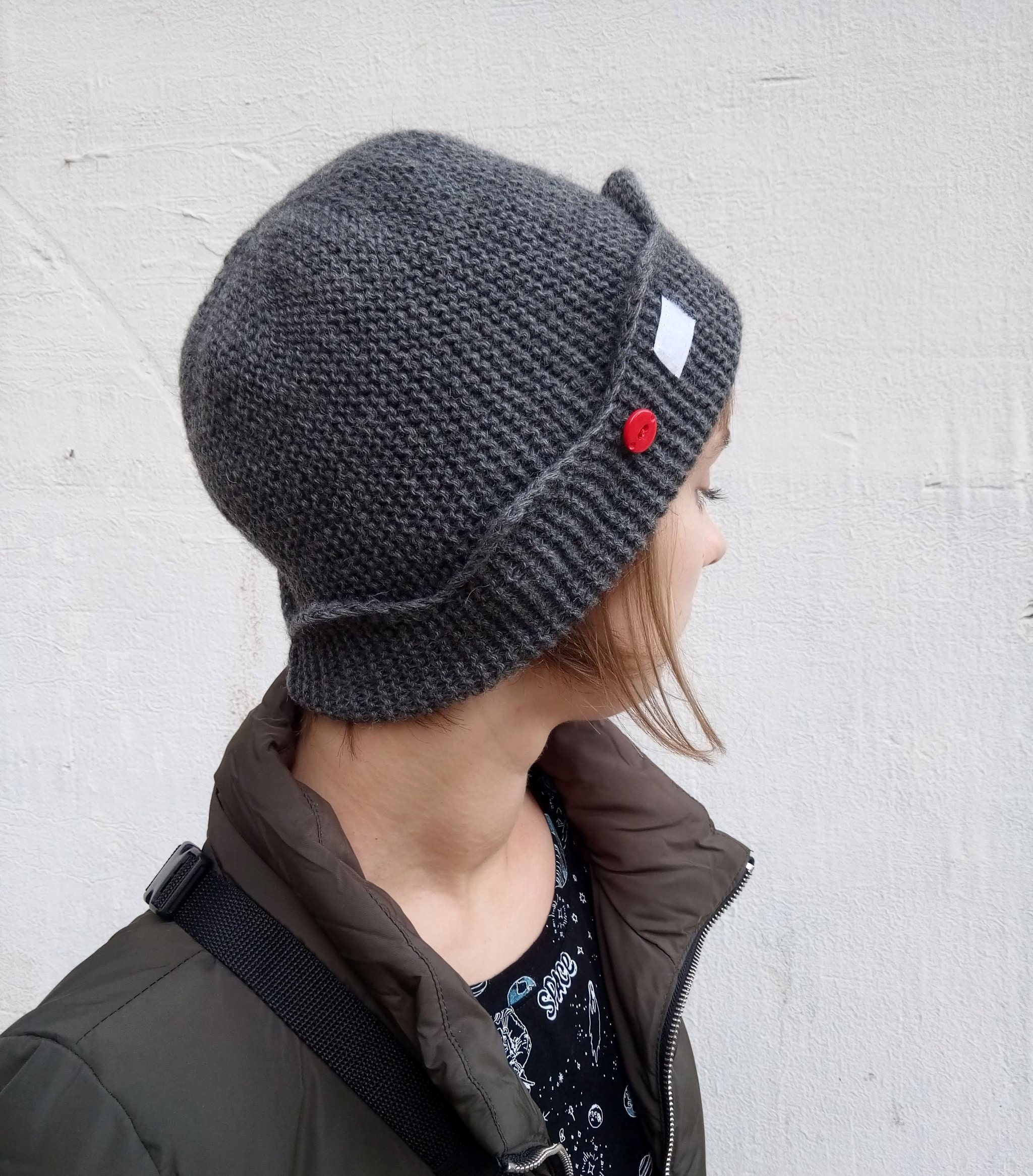 Jughead Beanie, Gray Crown Hat, Whoopee Cap, Warm Hand Knit Hat