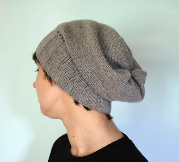 Beige Cashmere Slouch Hat, Wool Slouchy Beanie Women display picture 3