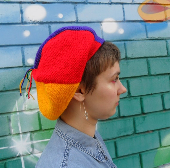 Color Block Rainbow Beret: Hand Knit Gay LGBTQ Pride Hat, Vegan