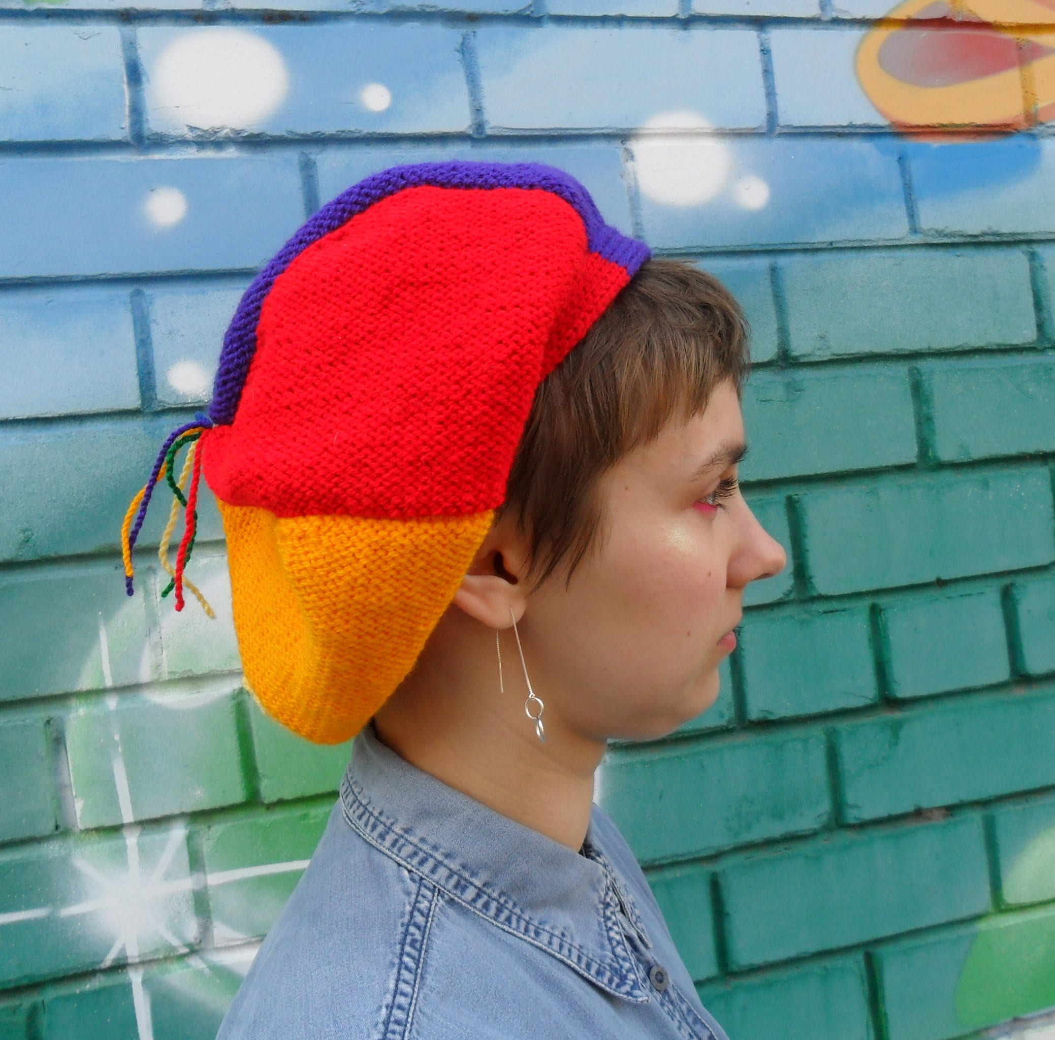 Color Block Rainbow Beret: Hand Knit Gay LGBTQ Pride Hat, Vegan