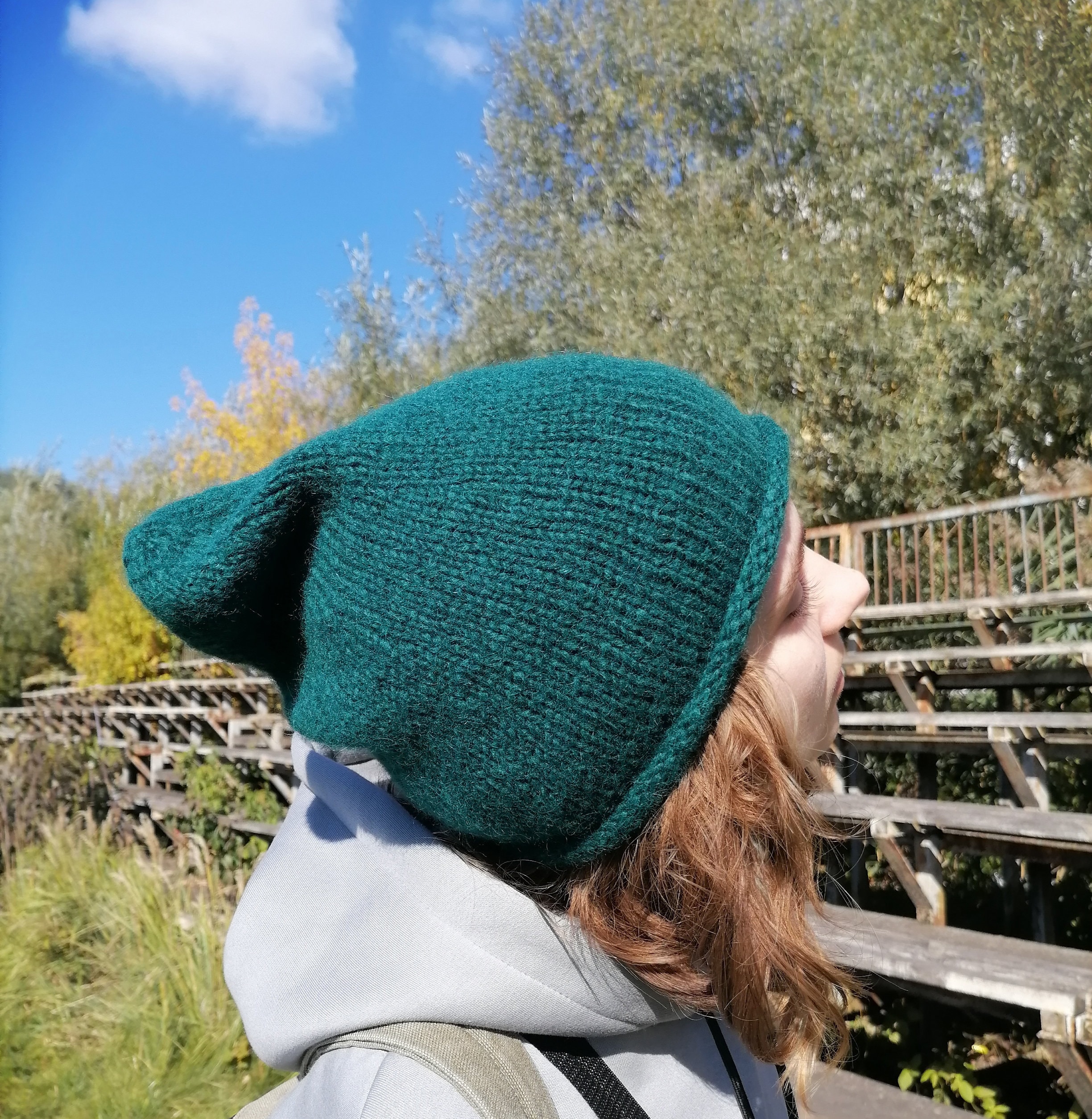 Hand knitted luxury wool fold over beanie hat emerald green color Green Knitted Winter Hat Beanie Hand Dyed Tonal Yarn Warm  main image 4