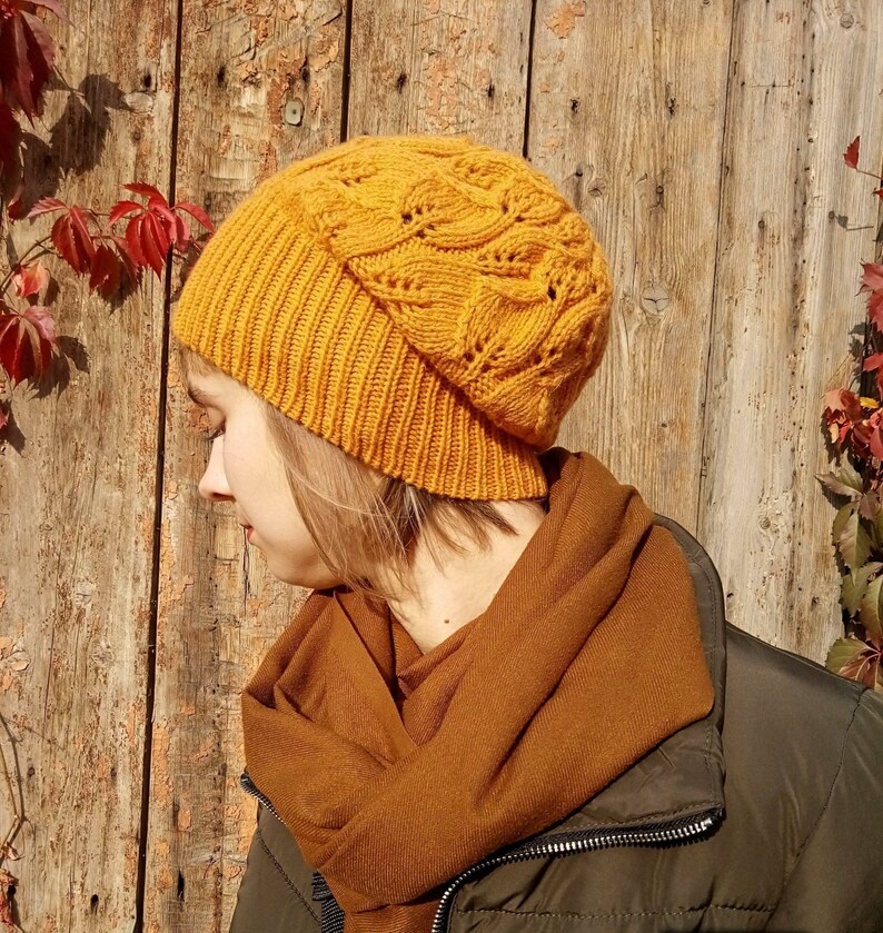 Winter toque Fall Bohemian slouch hat Aesthetic handmade gift Wool hand knit hat for women Spice orange slouchy beanie hat