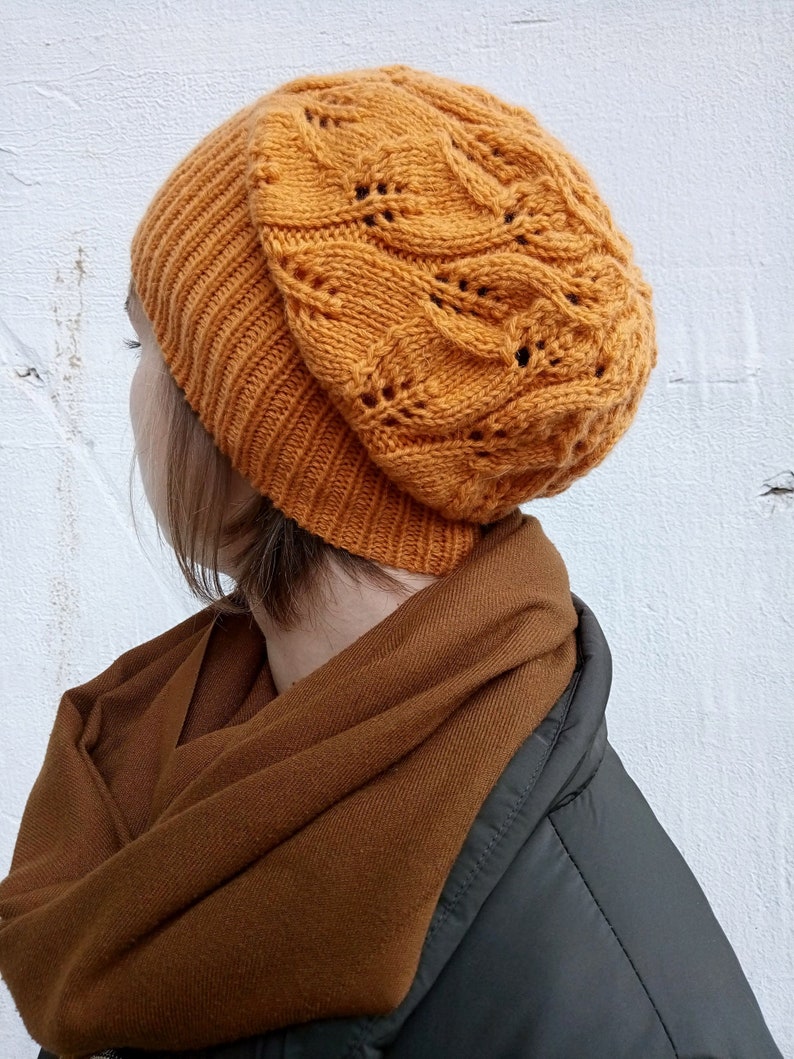 Winter toque Fall Bohemian slouch hat Aesthetic handmade gift Wool hand knit hat for women Spice orange slouchy beanie hat