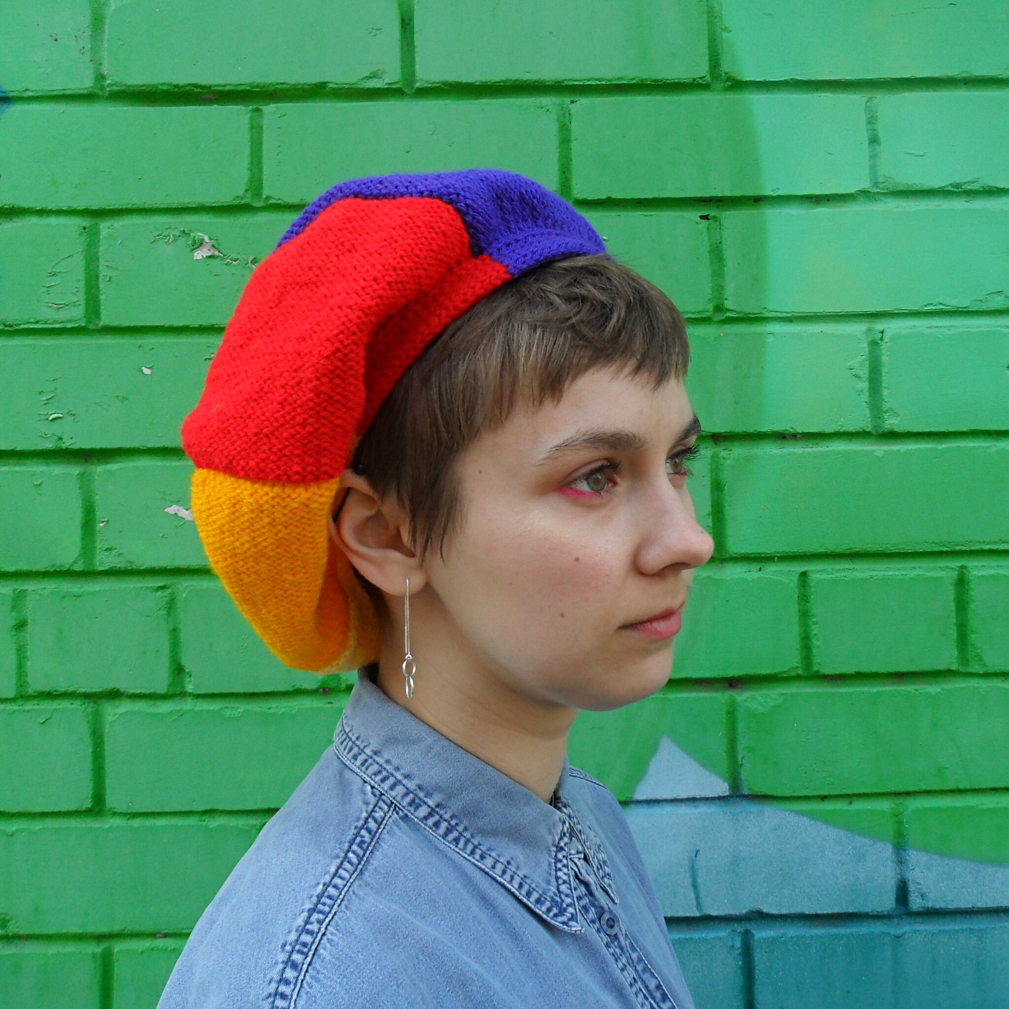 Color Block Rainbow Beret: Hand Knit Gay LGBTQ Pride Hat, Vegan