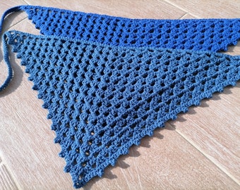 Blue crochet bandana headscarf, Lace cotton kerchief, Hair scarf for women, Mothers Day gift