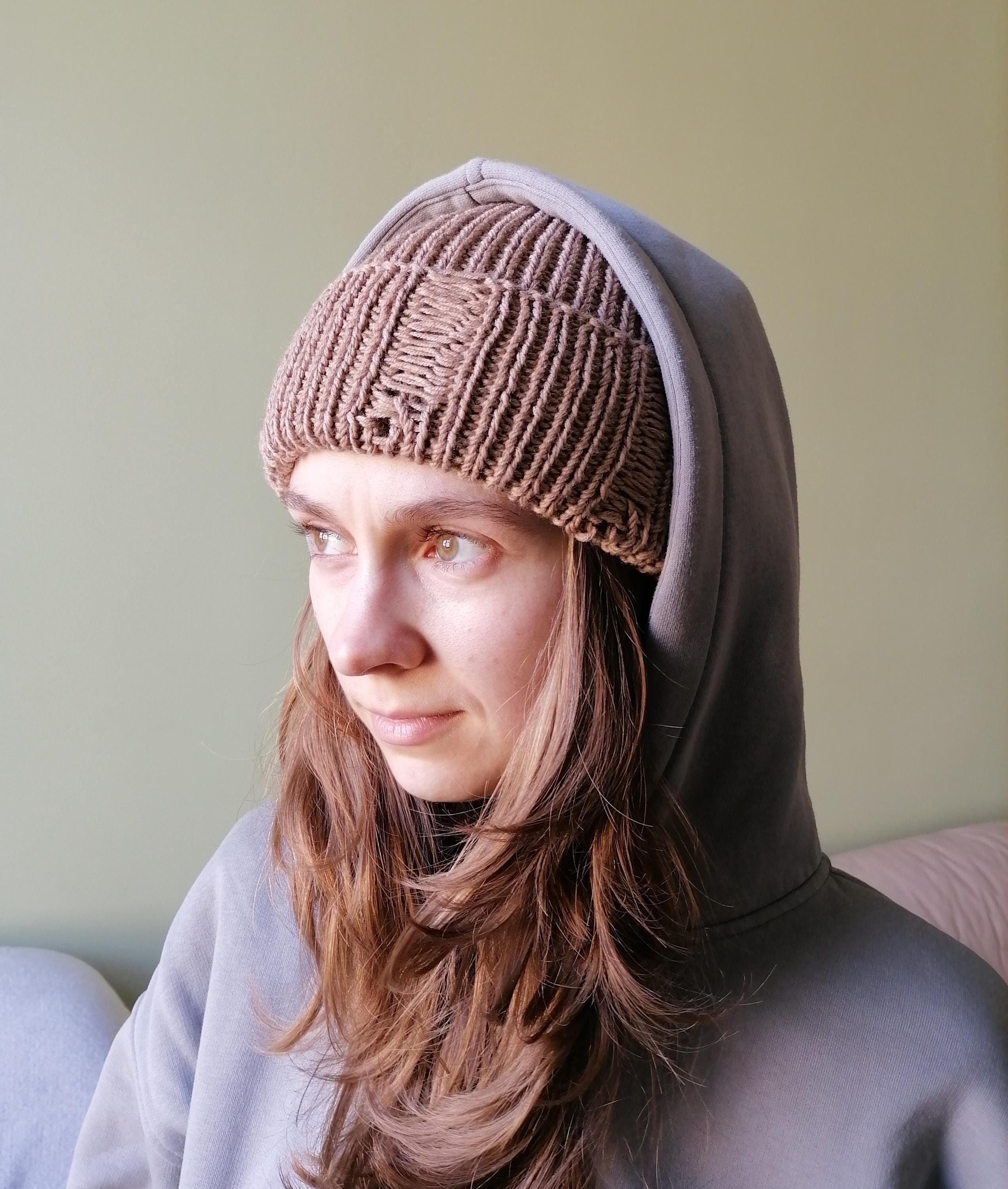 Distressed Beanie, Tattered Knit Hat, Grunge Ripped Beanie, Torn