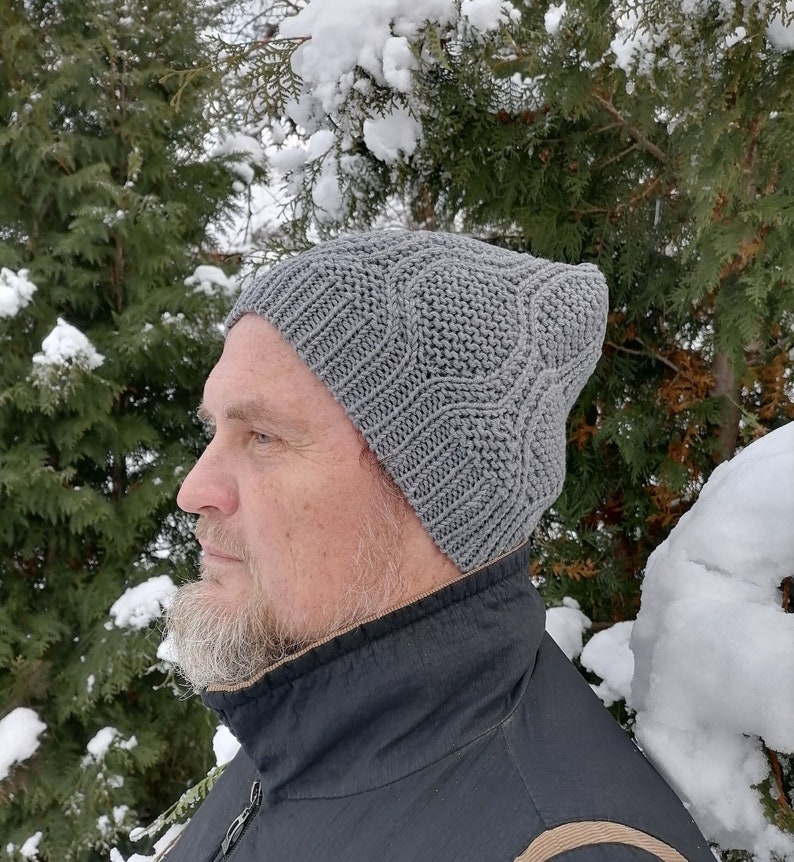 Winter beanie men's. Wool hand knit hat men. Blue skull cap Handmade gift for dad image 6