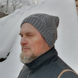Winter beanie men's. Wool hand knit hat men. Blue skull cap Handmade gift for dad image 5