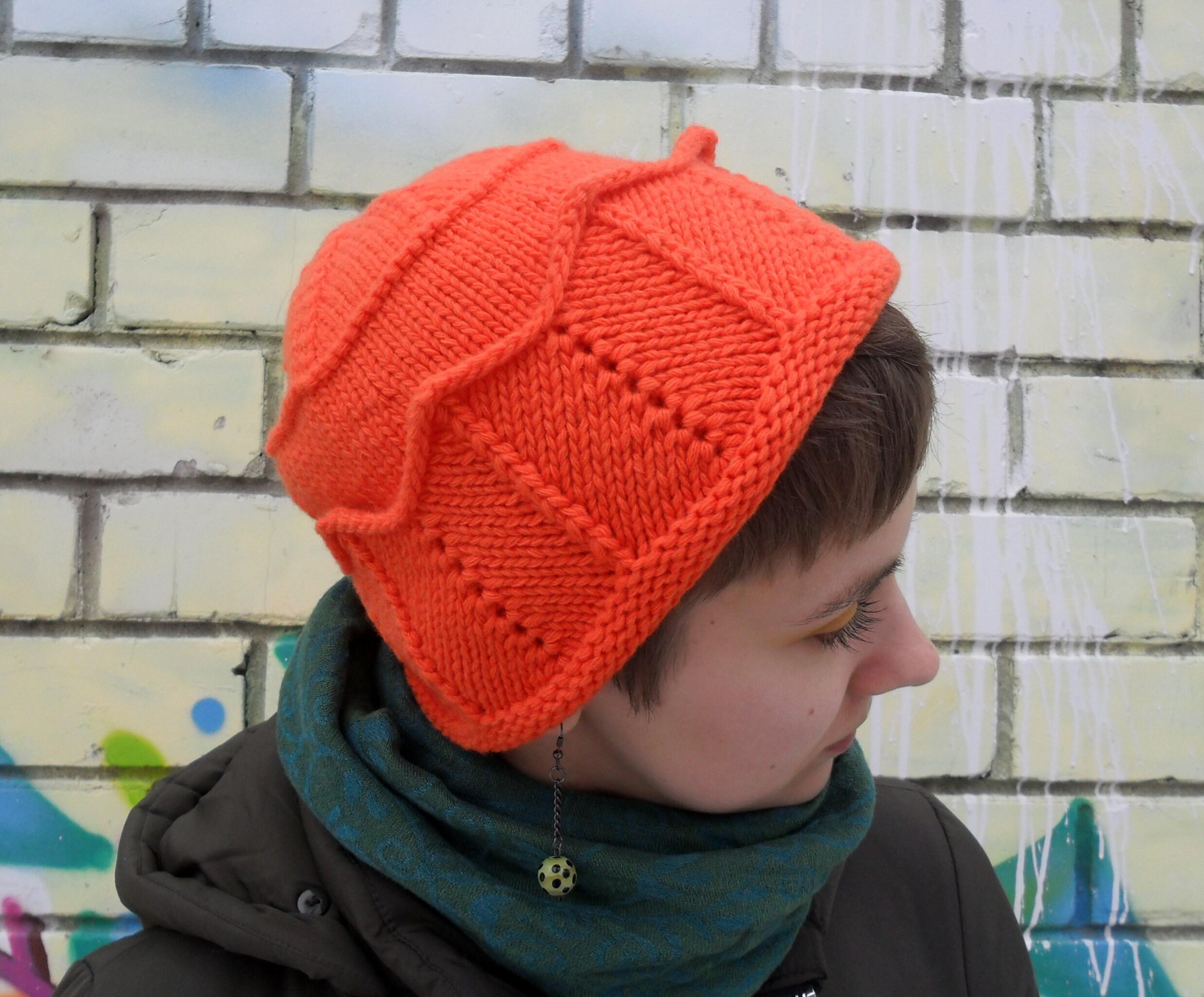 Orange Crown Beanie: Hand Knit Merino Wool Jughead Hat, Whoopee