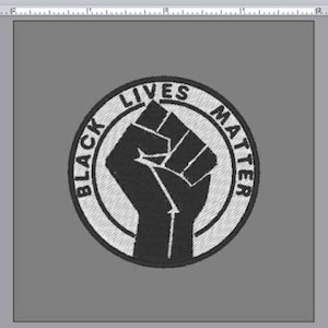 May include: Black Lives Matter embroidered patch with a raised fist in a circle. The text is in white and the fist is black.