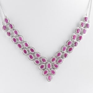 Vintage Ruby 20&quot; Necklace - Platinum Over 925 Sterling Silver - Ruby Statement Necklace - Ruby Bib Necklace