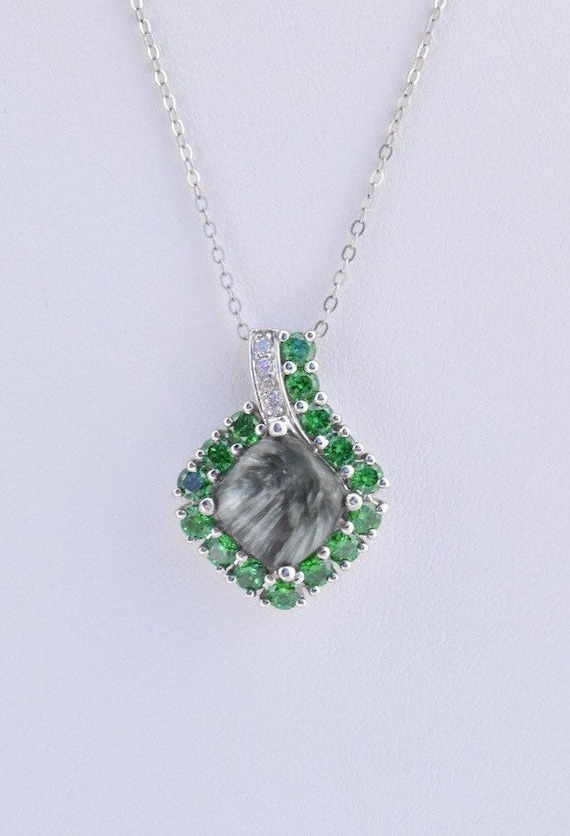 Natural Seraphinite, Simulated Green Diamond and S