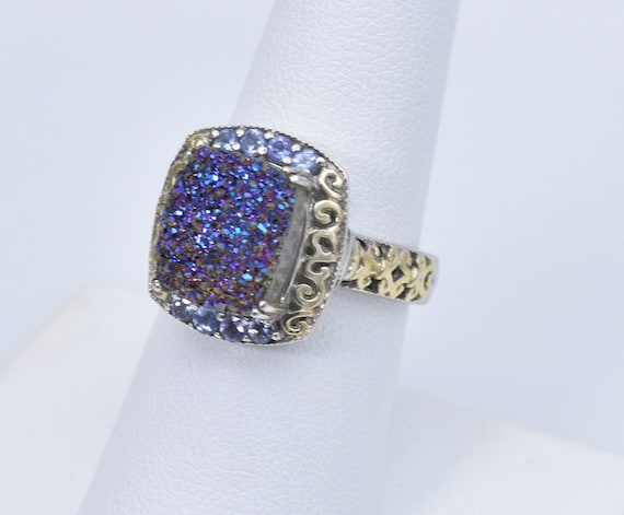 Blue Purple Druzy Ring with Tanzanite Accents - 1… - image 1