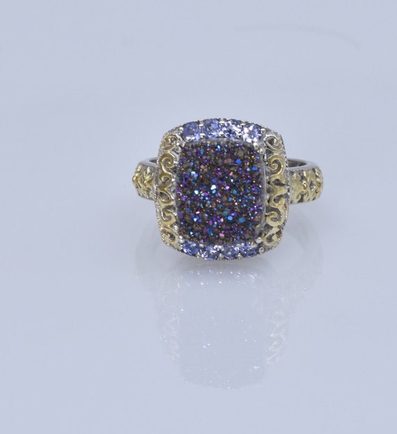 Blue Purple Druzy Ring with Tanzanite Accents - 1… - image 5