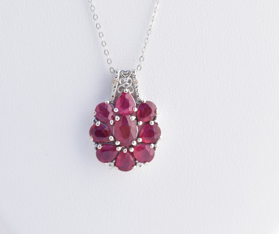 Genuine Ruby Necklace (8x6mm Center Stone; Eight 6x5mm