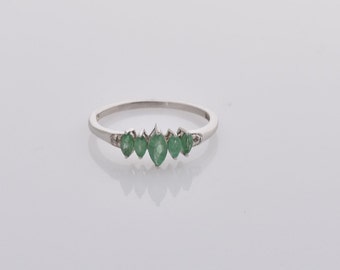 Genuine Emerald and Diamond Ring - 925 Sterling Silver, Nickel Free - Sterling Silver Emerald Ring
