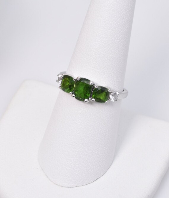 Natural Chrome Diopside 3-Stone Ring - Sterling Si