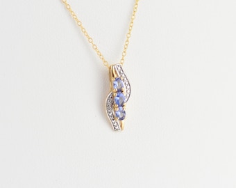 Genuine Tanzanite Pendant with 18" chain - Yellow Gold over 925 Sterling Silver - Gold Tanzanite Necklace