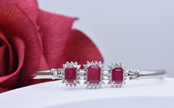 Genuine Ruby and White Topaz Bangle Bracelet - St… - image 1