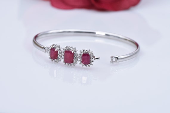 Genuine Ruby and White Topaz Bangle Bracelet - St… - image 5