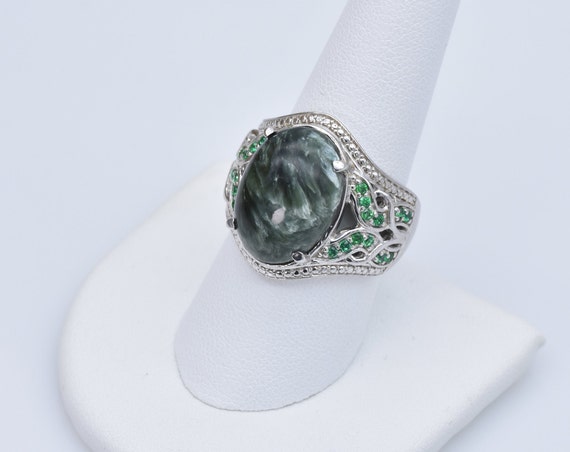 Natural Seraphinite (18mm x 13mm) Ring - Sterling… - image 1