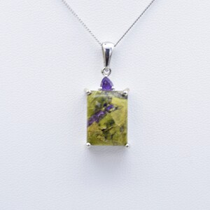 Natural Stichtite (16x12mm) and Amethyst Pendant (adjustable 16-20&quot; chain) - Platinum over Sterling Silver - Atlantisite Necklace