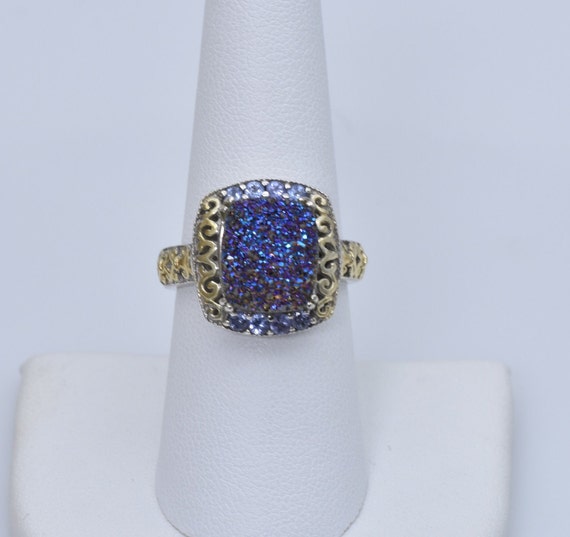 Blue Purple Druzy Ring with Tanzanite Accents - 1… - image 2