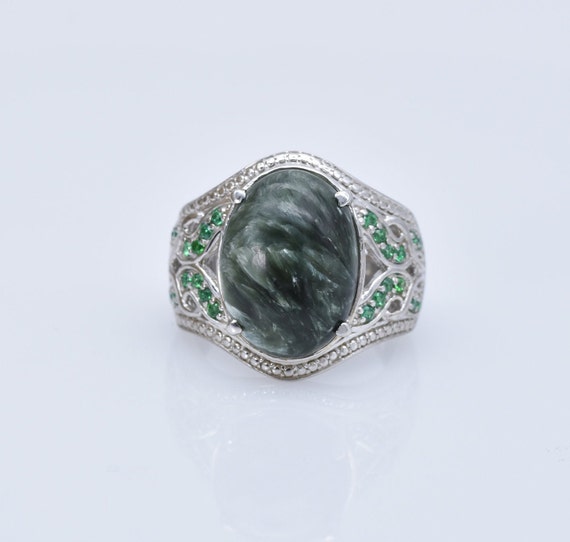 Natural Seraphinite (18mm x 13mm) Ring - Sterling… - image 2