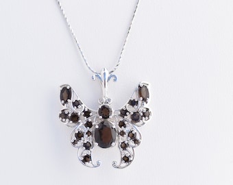 Smoky Quartz Butterfly Necklace (10x8mm center stone) - Sterling Silver - Butterfly Pendant - Brown Smoky Quartz Pendant