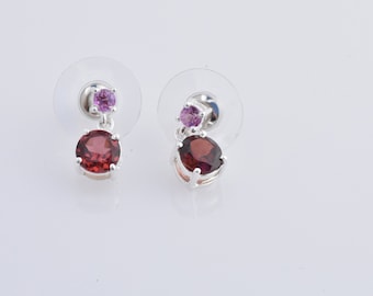 Garnet and Red Topaz Earrings set in Platinum Over 925 Sterling Silver, Nickel Free TGW 2.33 cts.