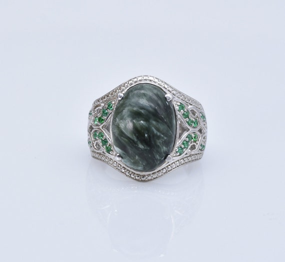 Natural Seraphinite (18mm x 13mm) Ring - Sterling… - image 5