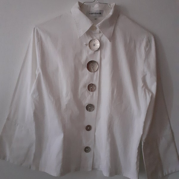 Chemise Cottonade style darkacademia femme blanche  boutons originaux argentés