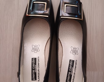 Bailarinas vintage de cuero negro Pierre Cardin