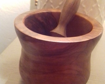 Olive wood mortar for kitchen alchemy or painting