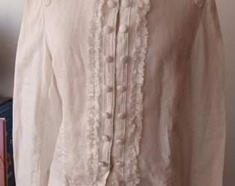 Blusa túnica de lino blanco vintage cottagecore estilo victoriano