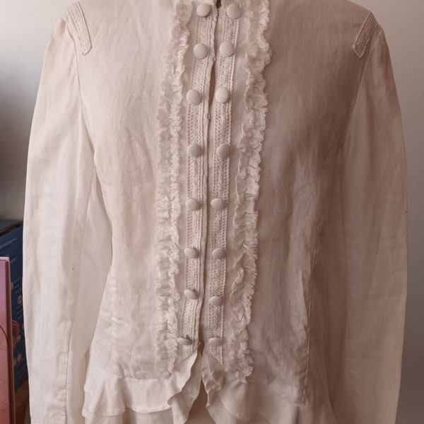 Blouse tunique  lin blanc vintage cottagecore style victorien