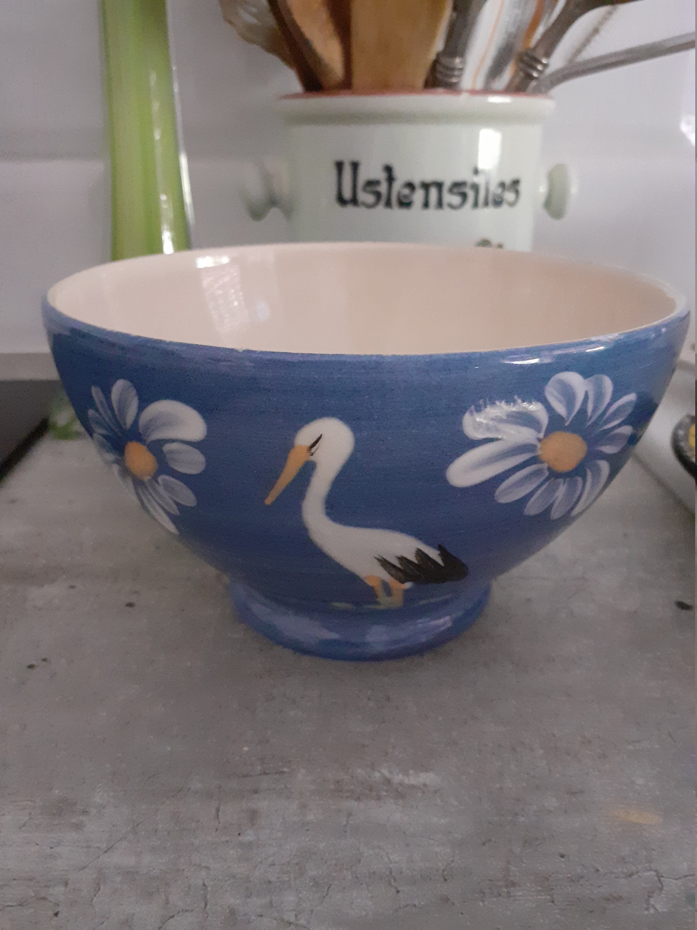 Bol Vintage Bleu Cigogne D Alsace