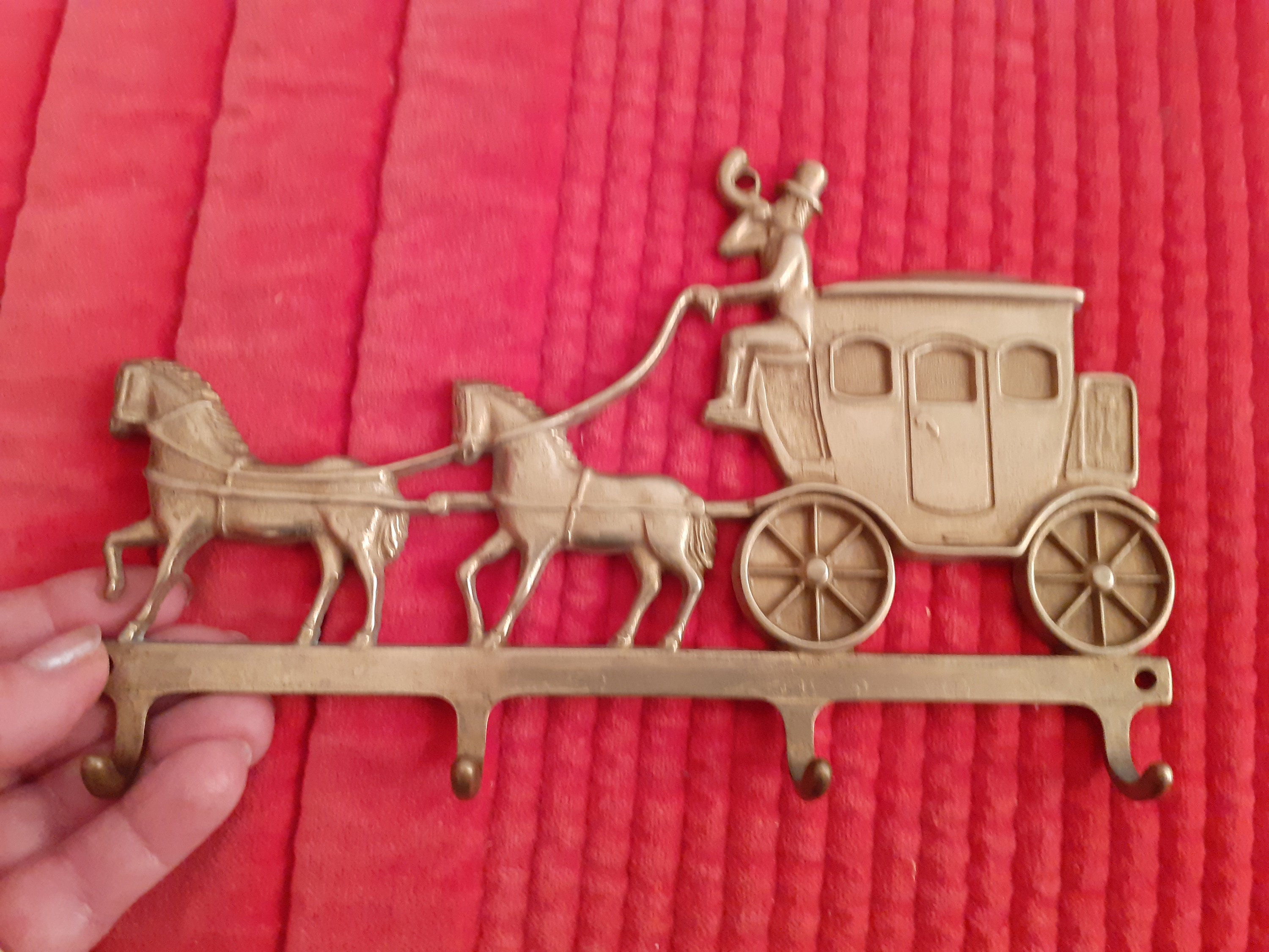 Patere Laiton Vintage Style Victorien Chevaux Cocher Voiture