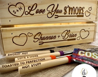 Valentine S'mores Crate, Valentine Gift, Romantic Gift, S'mores Bar, S'mores Valentine, S'mores Crate, S'mores Sticks, Personalized Crate