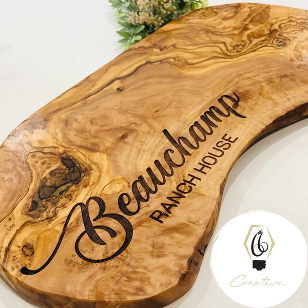 Olive Wood Charcuterie Board | Engraved Cutting Board | Live Edge Olive Wood | Realtor Gift | Corporate Gift | Personalized Gift | Wedding