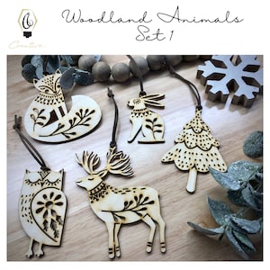 Forest Animal Ornaments Set, Woodland Creature Ornaments, Ornament Decorating Kit, Wood Christmas Tree Ornaments, Yule Ornaments, Kids Craft