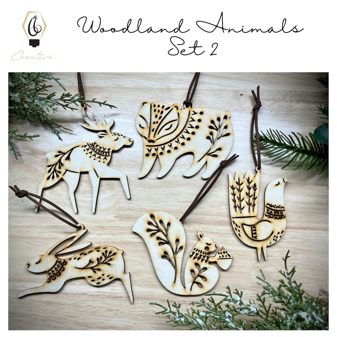 Woodland Animals Ornaments, Forest Ornament Set, Wood Christmas Tree